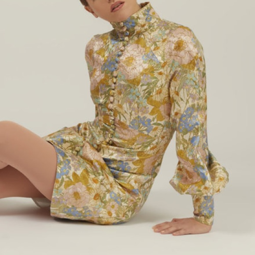 NWT Zimmermann Super Eight Brocade Mini Dress AU0 Blue Meadow